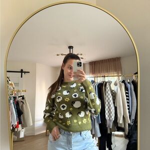 Zara Green Floral Crew Neck Sweater